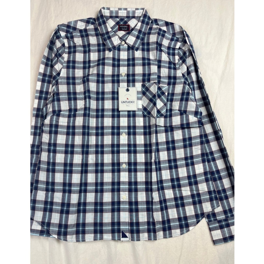 UNTUCKit Womens Plaid Button Down Shirt Blue Cotton Long Sleeve Size 12 NEW